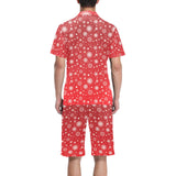 Snowflake pattern red background Men's V-Neck Short Pajama Set