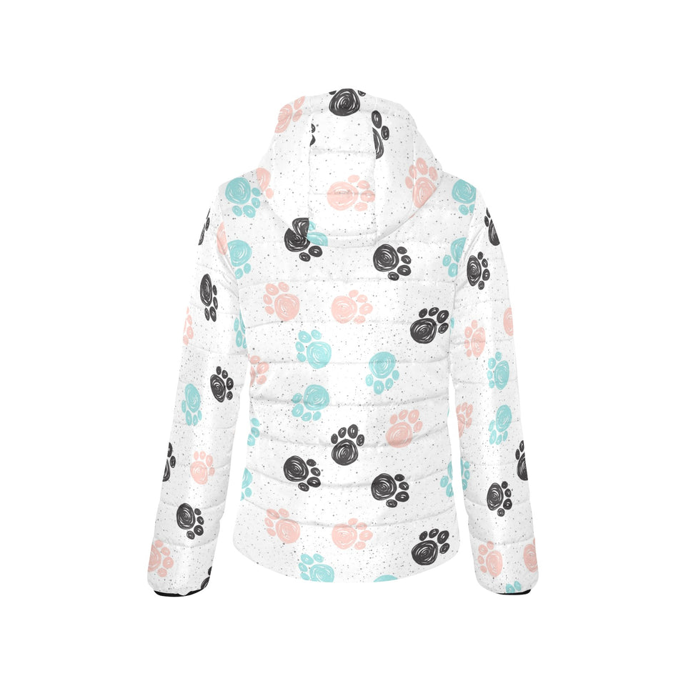 Dog Paws Pattern Print Design 04 Women's Padded Hooded Jacket