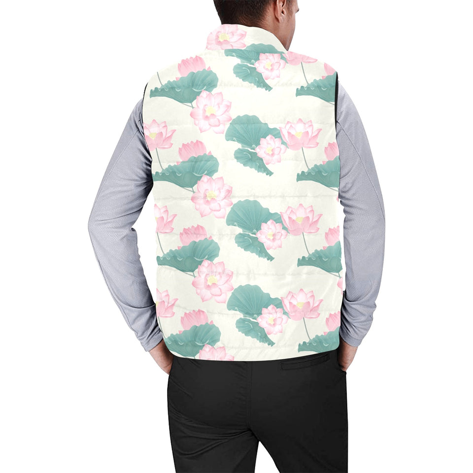 Pink lotus waterlily leaves pattern Men's Padded Vest
