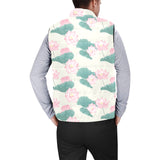 Pink lotus waterlily leaves pattern Men's Padded Vest