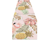 Pink flamingo birds pineapples hibiscus flower pat Table Runner