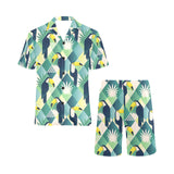Toucan tropical leaves design pattern Men's V-Neck Short Pajama Set