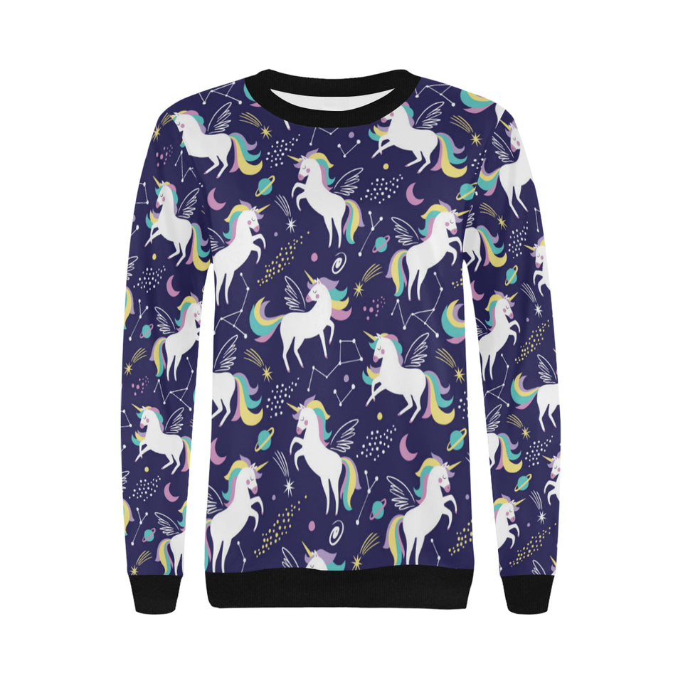 Hand drawn cute unicorn star planet Women's Crew Neck Sweatshirt