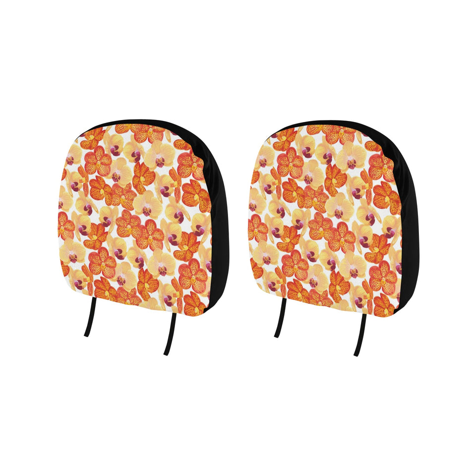 Orange yellow orchid flower pattern background Car Headrest Cover