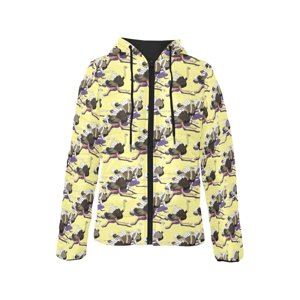 Ostrich Pattern Print Design 04 Women's Padded Hooded Jacket