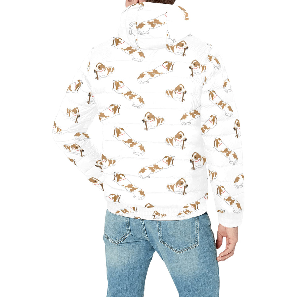 Jack Russel Pattern Print Design 04 Men's Padded Hooded Jacket