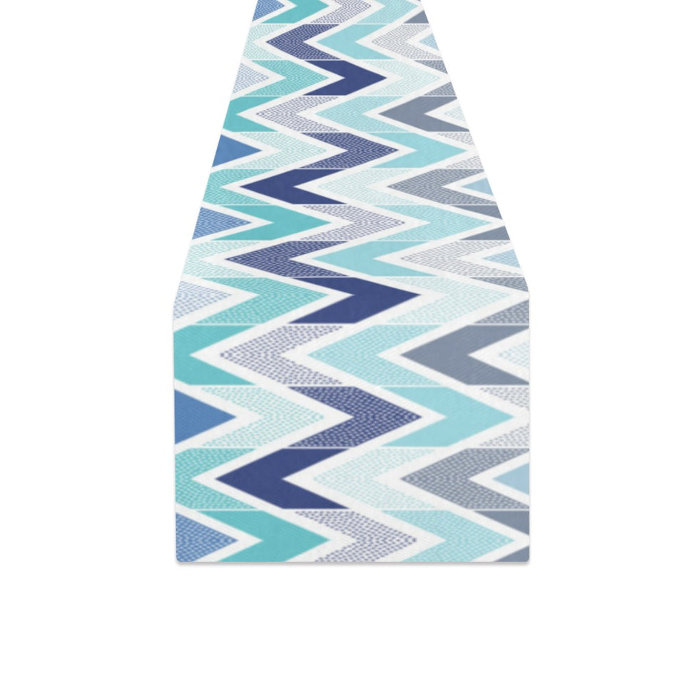 zigzag chevron blue pattern Table Runner