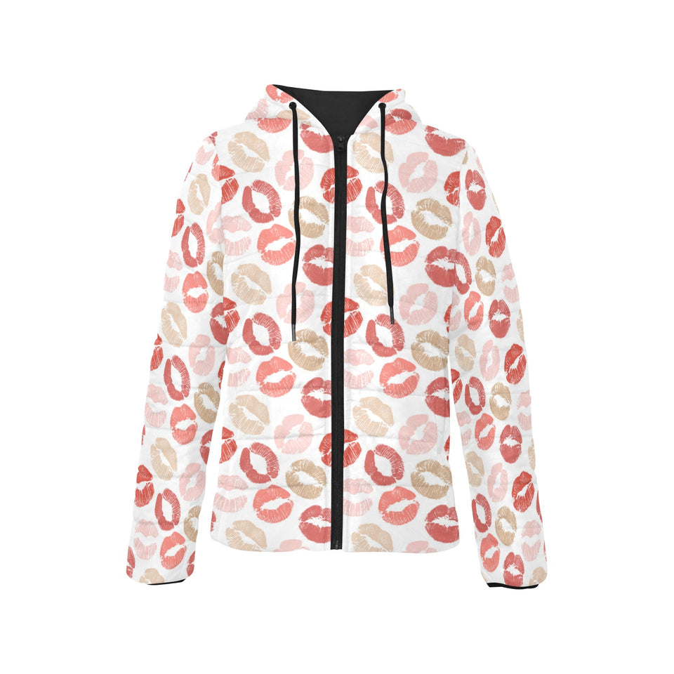 Lips Pattern Print Design 04 Women's Padded Hooded Jacket