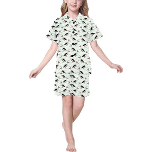 Pelican Pattern Print Design 02 Kids' Boys' Girls' V-Neck Short Pajama Set