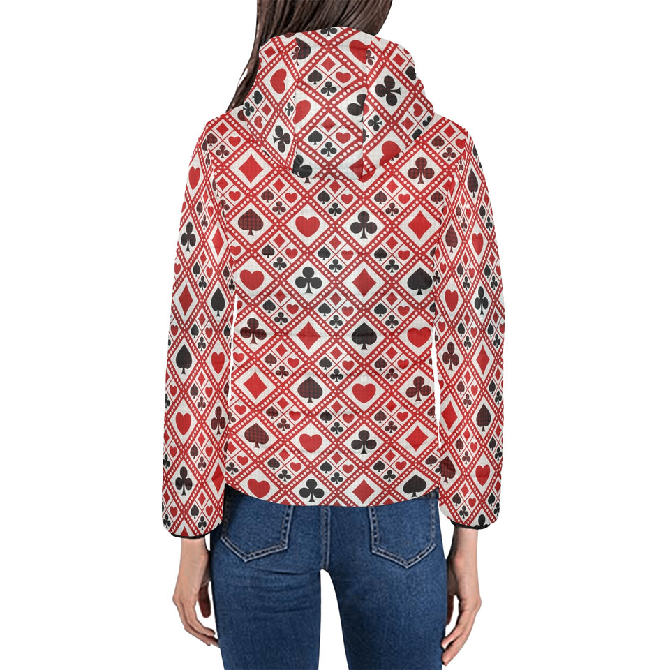 Casino Cards Suits Pattern Print Design 03 Women's Padded Hooded Jacket