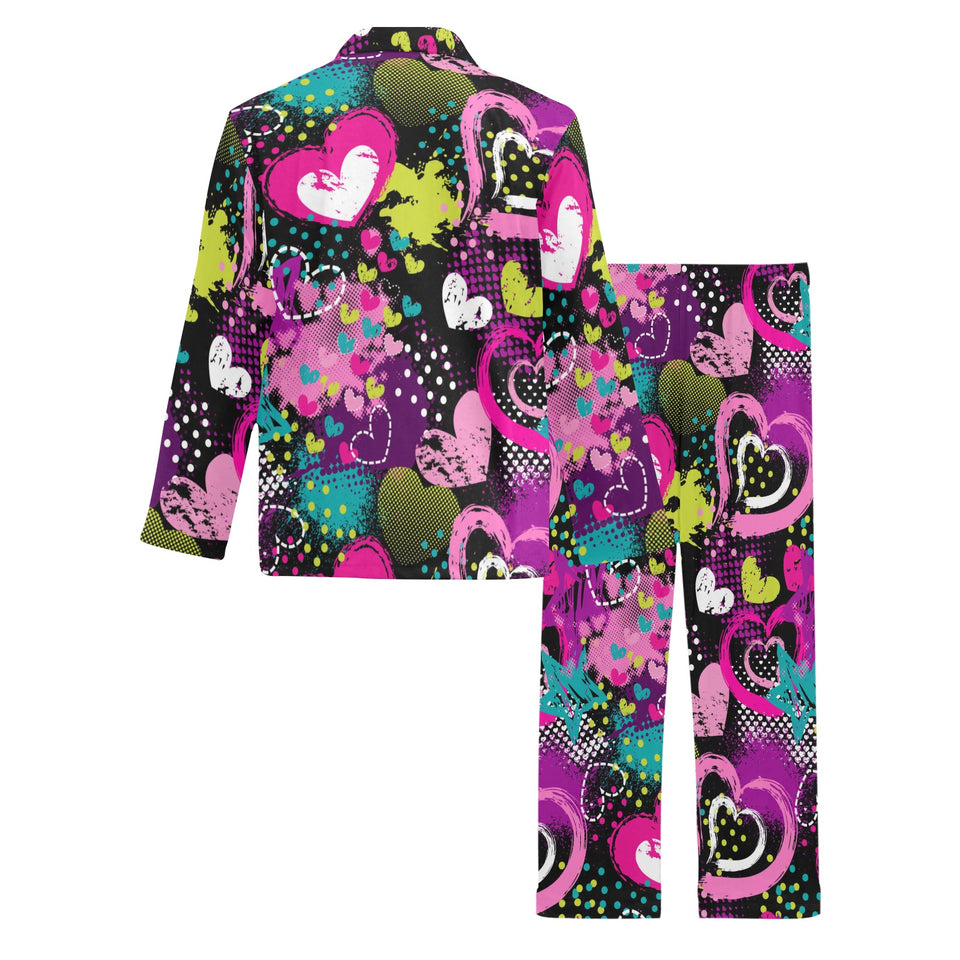 heart dot wave star creative design pattern Men's Long Pajama Set