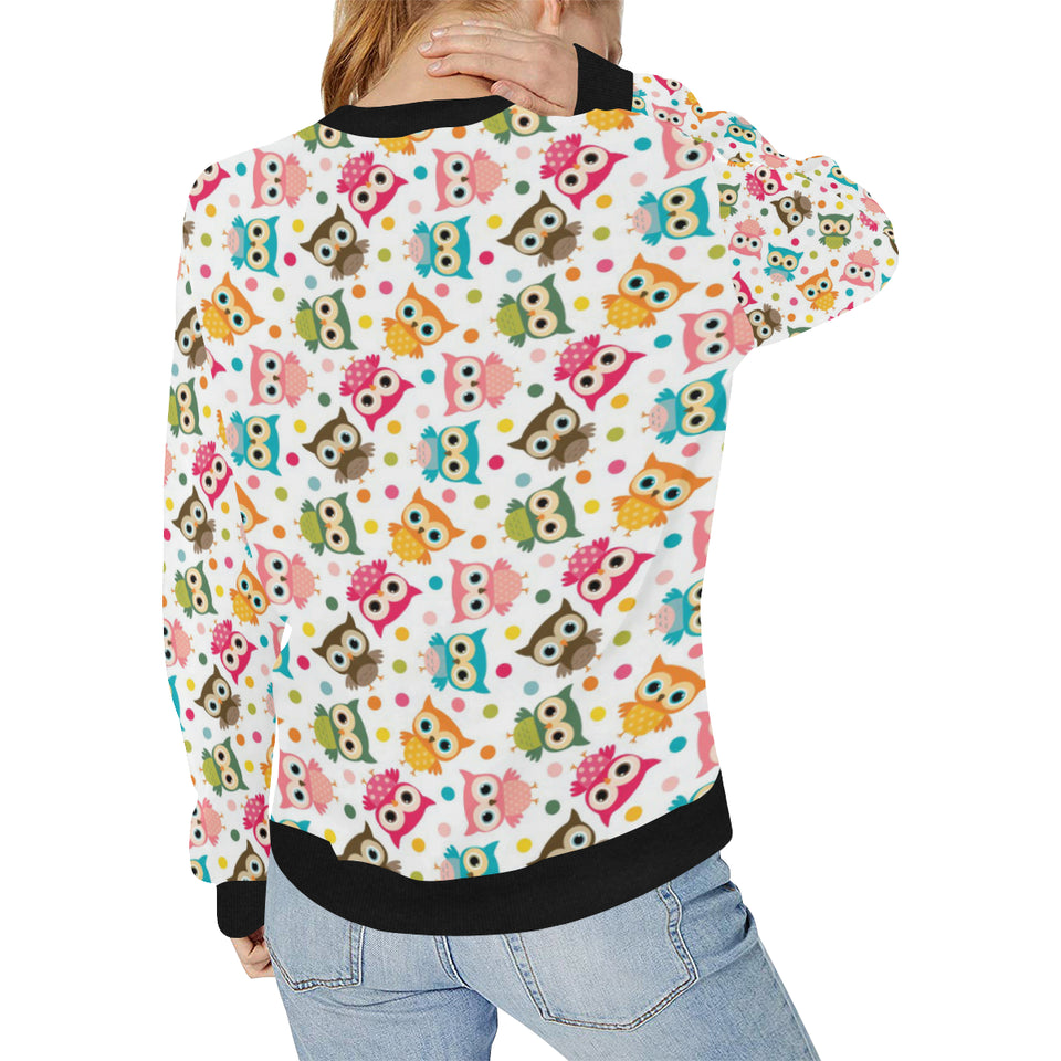 Color cute owl pattern Women's Crew Neck Sweatshirt