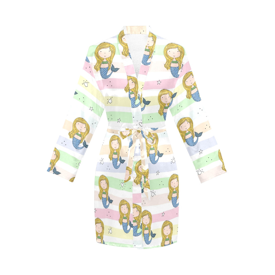 Cute hand drawn mermaid Women's Long Sleeve Belted Night Robe