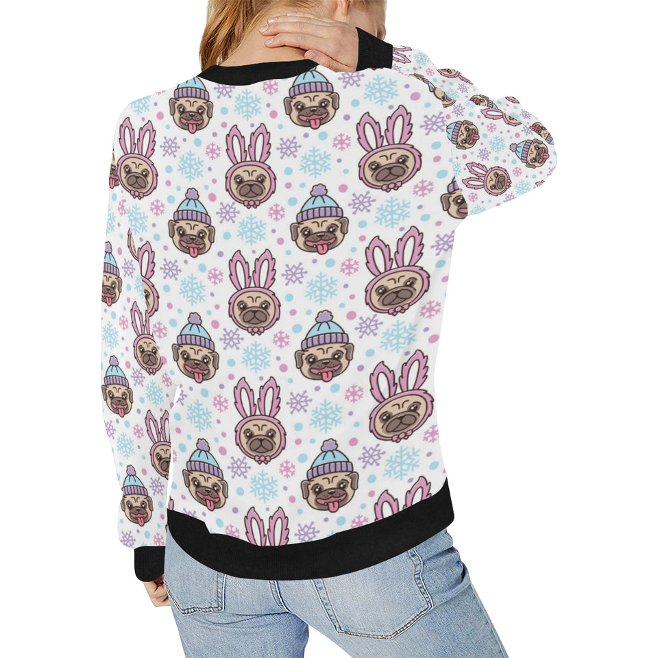 Cute pug hat rabbit costume pattern Women's Crew Neck Sweatshirt