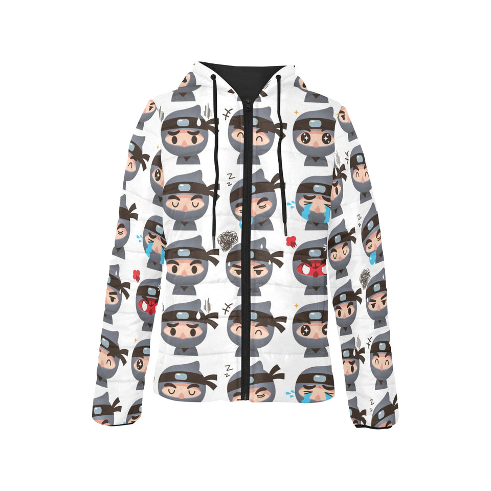 Cute ninja design pattern Women's Padded Hooded Jacket