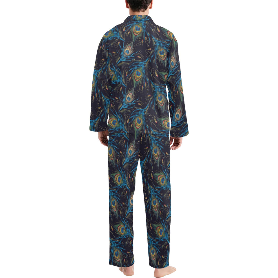 Beautiful peacock feather pattern Men's Long Pajama Set