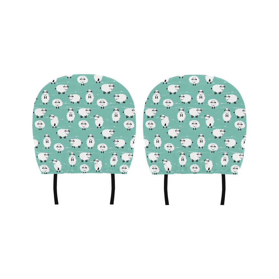 Cute sheep green background Car Headrest Cover