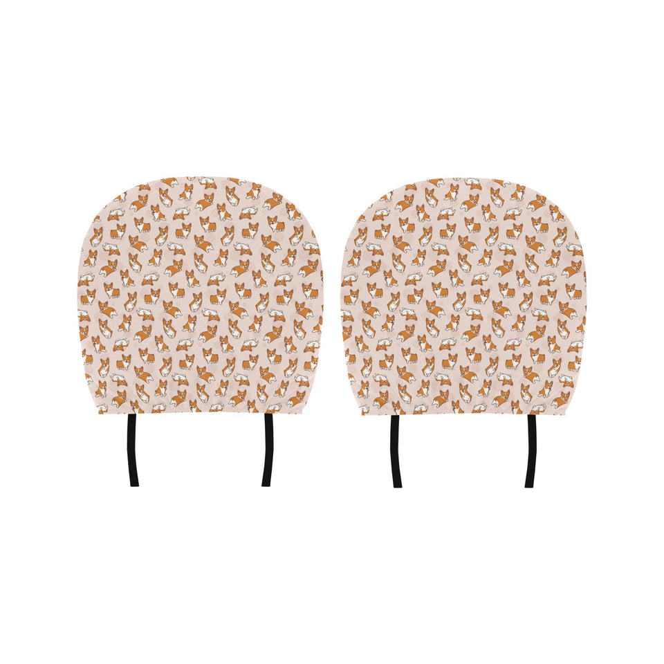 Cute Corgis Pattern pink background Car Headrest Cover
