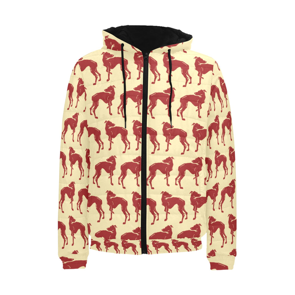 Greyhound Pattern Print Design 04 Men's Padded Hooded Jacket