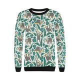 Cute sloths tropical palm leaves white background Women's Crew Neck Sweatshirt