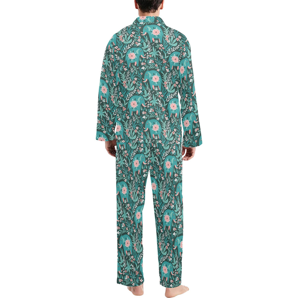 Elephants jungle pattern Men's Long Pajama Set