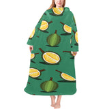 Durian pattern green background Blanket Robe with Sleeves