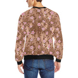 Pink sakura cherry blossom drak brown background Men's Crew Neck Sweatshirt