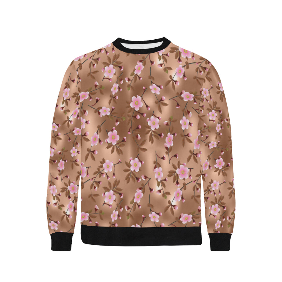 Pink sakura cherry blossom drak brown background Men's Crew Neck Sweatshirt