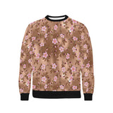 Pink sakura cherry blossom drak brown background Men's Crew Neck Sweatshirt