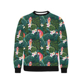 Parrot Palm tree leaves flower hibiscus pattern Men's Crew Neck Sweatshirt