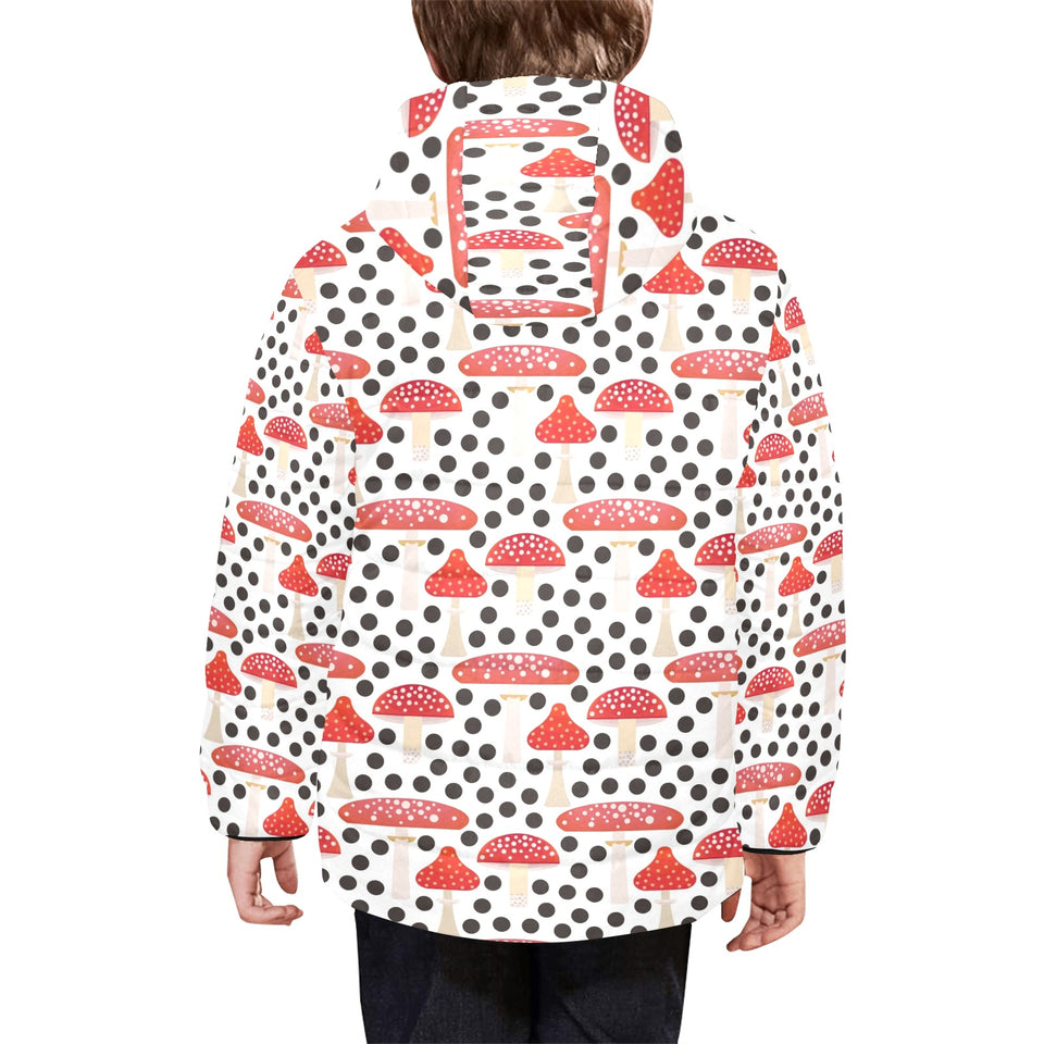 Red mushroom dot pattern Kids' Boys' Girls' Padded Hooded Jacket