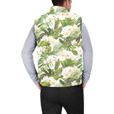 White orchid flower tropical leaves pattern Men's Padded Vest