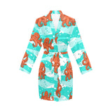 Octopuses sea wave background Women's Long Sleeve Belted Night Robe