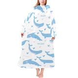 Blue whale pattern Blanket Robe with Sleeves