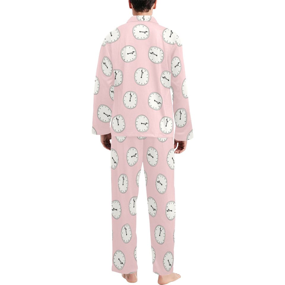 Clock pattern pink blackground Men's Long Pajama Set