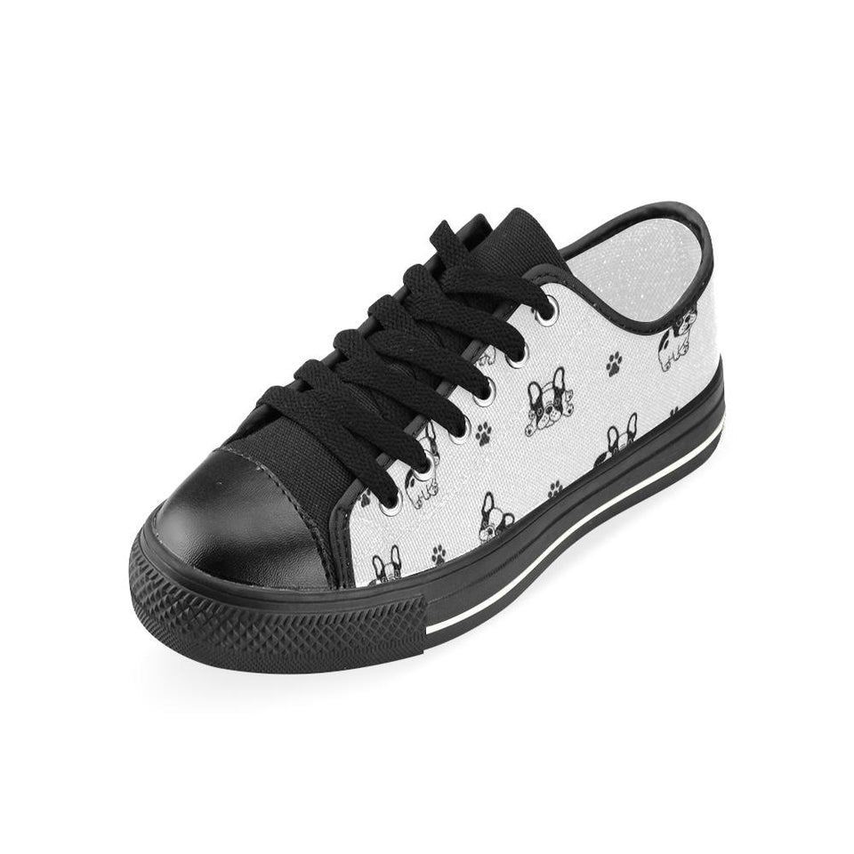 Cute french bulldog paw pattern Kids' Boys' Girls' Low Top Canvas Shoes Black