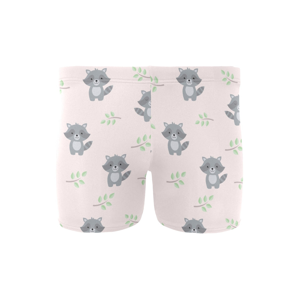 cute raccoons leaves pattern Men's Swimming Trunks