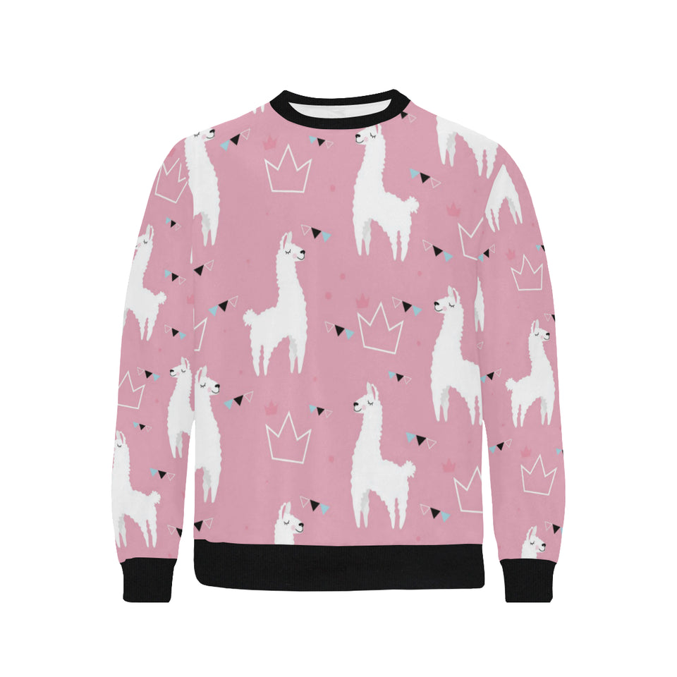 Llama Alpaca pink background Men's Crew Neck Sweatshirt