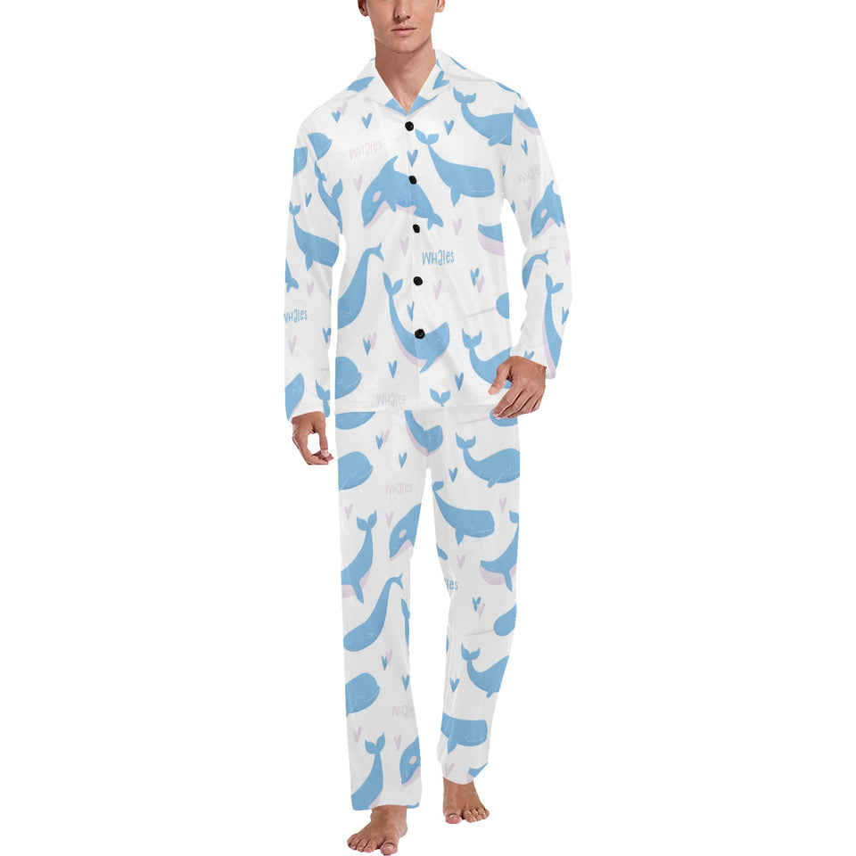 Blue whale pattern Men's Long Pajama Set