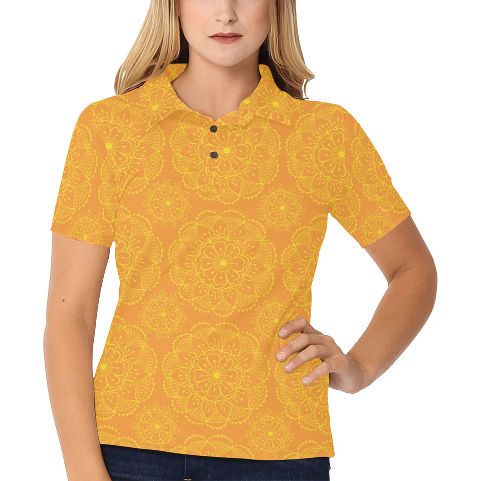 Orange traditional indian element pattern Women's All Over Print Polo Shirt