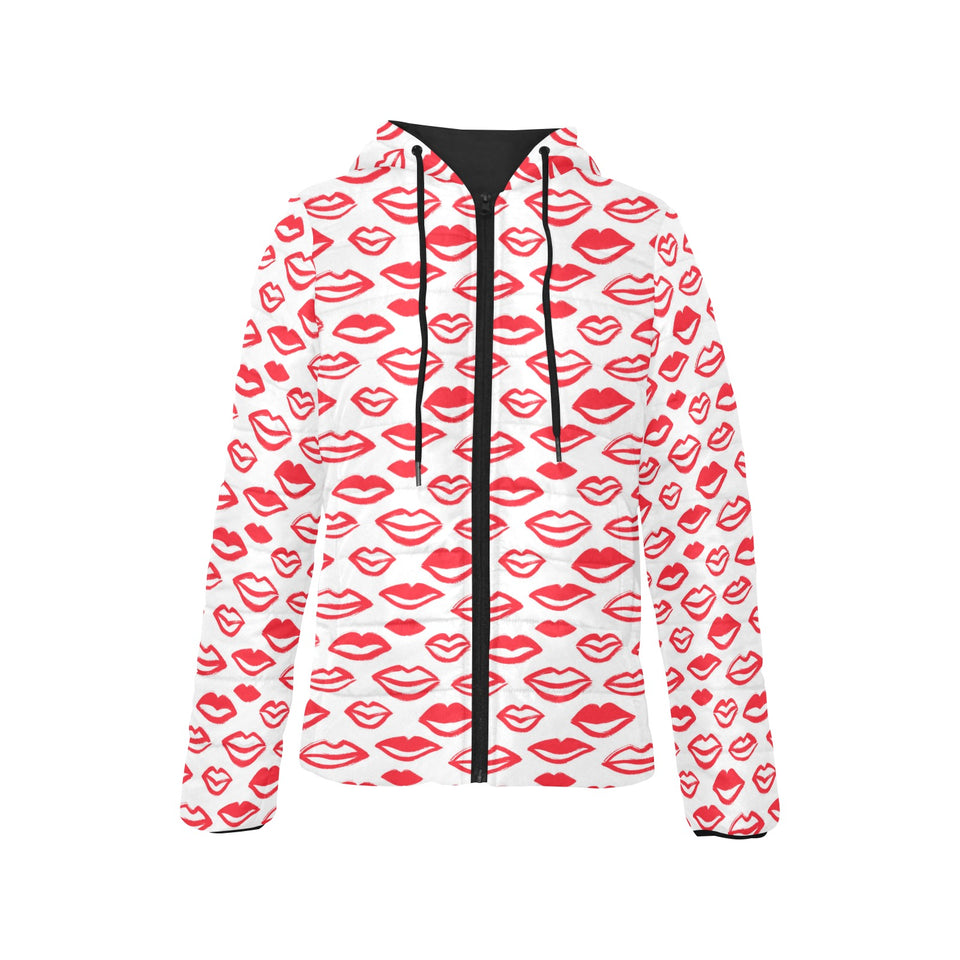 Lips Pattern Print Design 05 Women's Padded Hooded Jacket