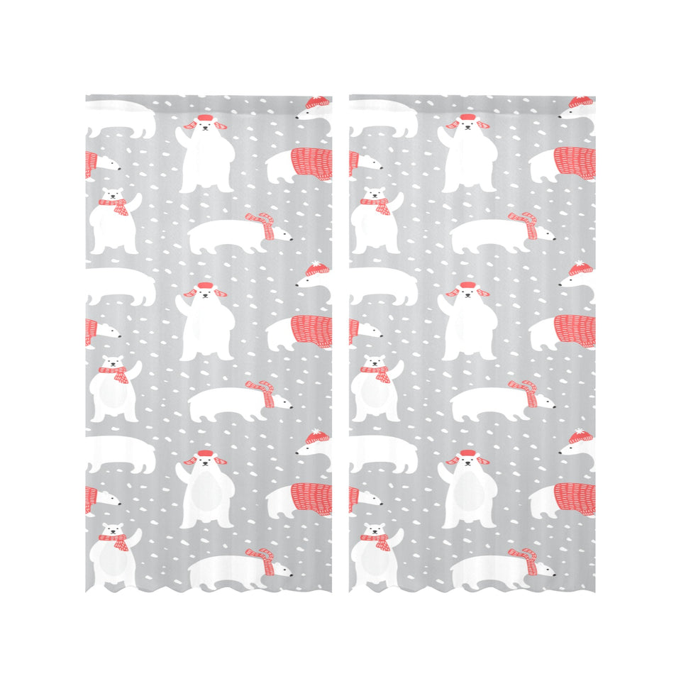 Cute polar bear christmas snow pattern Gauze Curtain
