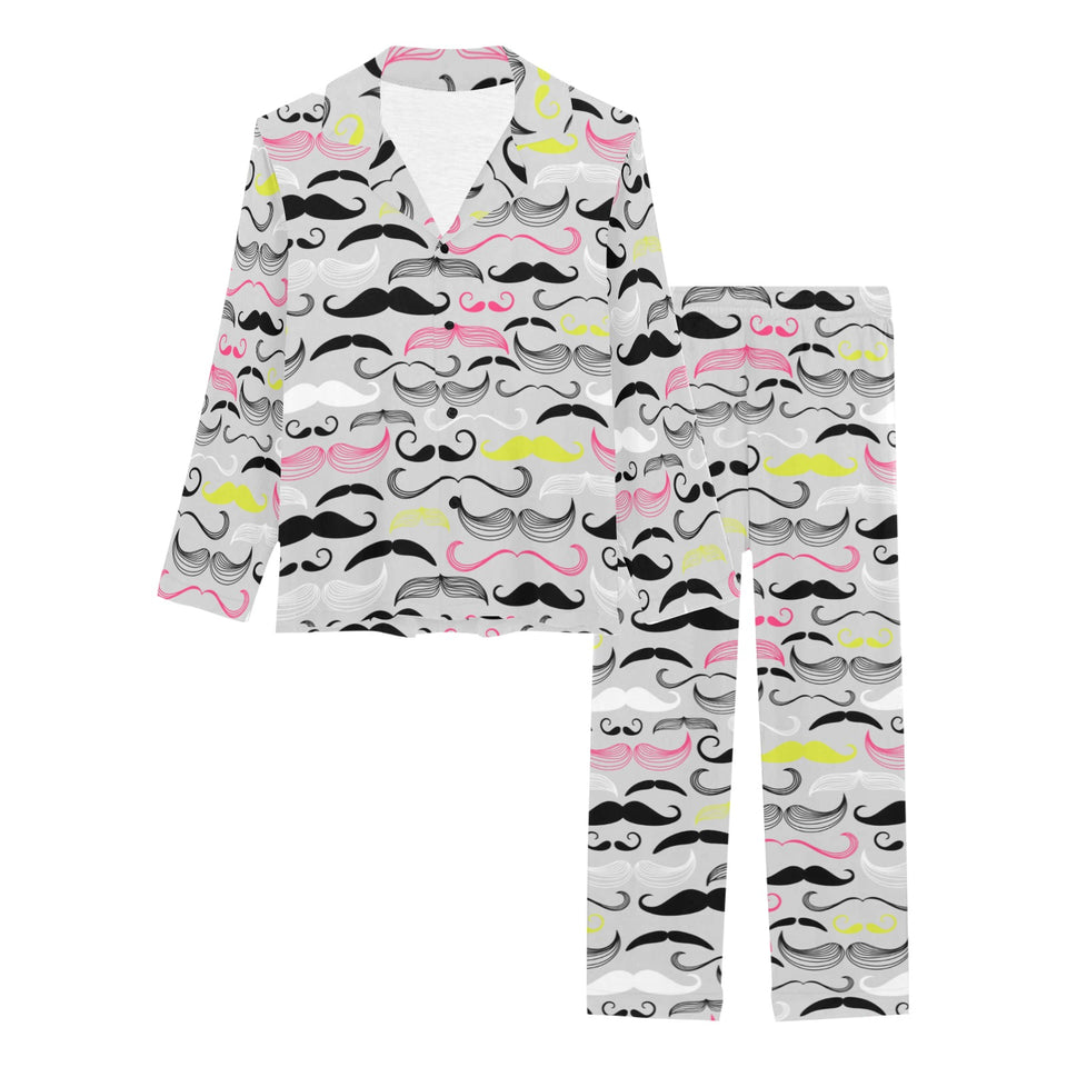Mustache Beard Pattern Print Design 02 Women's Long Pajama Set