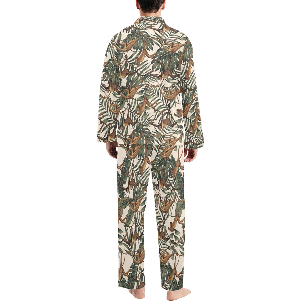 Monkey tropical leaves background Men's Long Pajama Set