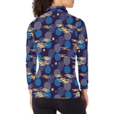 Blue japanese pattern cloud wave flower Women's Long Sleeve Polo Shirt