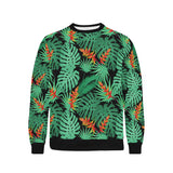 heliconia flower palm monstera leaves black backgr Men's Crew Neck Sweatshirt