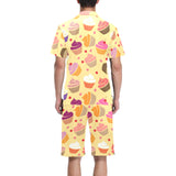 cake cupcake heart cherry pattern Men's V-Neck Short Pajama Set