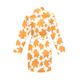 Orange Maple Leaf pattern Women's Long Sleeve Belted Night Robe