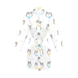 Cute Siberian Husky pattern Women's Long Sleeve Belted Night Robe