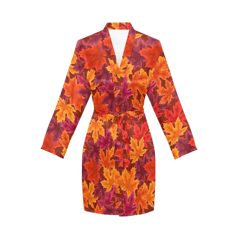 Autumn maple leaf pattern Women's Long Sleeve Belted Night Robe